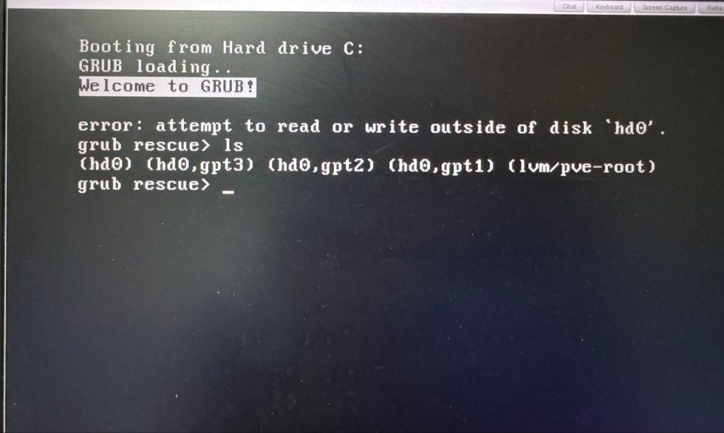 Error Message: attempt to read or write outside of disk hd0